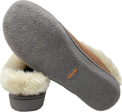 Clarks Womens Suede Leather Clog Slipper JMS0411B - Warm Plush Faux Fur Lining - Indoor Outdoor House Slippers For Women (9 M US, Black) in Saudi Arabia