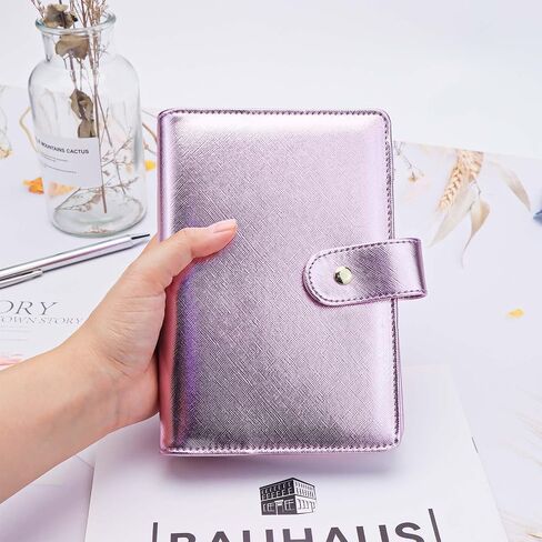 A6 Budget Binder PU Leather Notebook Cover 6 Gold Rings Refillable Binders Loose Leaf Personal Planner Organizer with Golden Snap Button Closure for Journal Travel (Gold Cover) in Kuwait