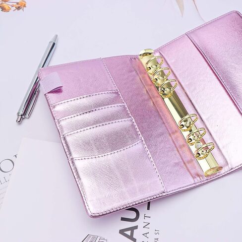 A6 Budget Binder PU Leather Notebook Cover 6 Gold Rings Refillable Binders Loose Leaf Personal Planner Organizer with Golden Snap Button Closure for Journal Travel (Gold Cover) in Kuwait