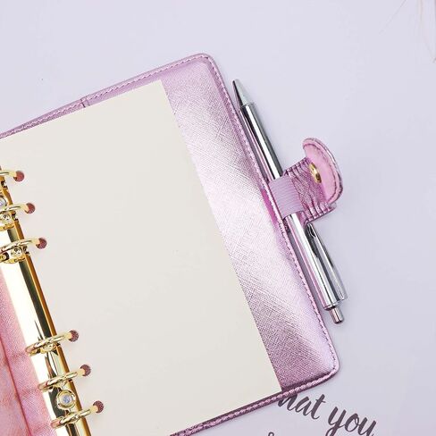 A6 Budget Binder PU Leather Notebook Cover 6 Gold Rings Refillable Binders Loose Leaf Personal Planner Organizer with Golden Snap Button Closure for Journal Travel (Gold Cover) in Kuwait