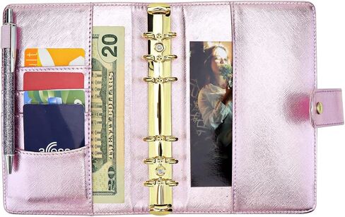 A6 Budget Binder PU Leather Notebook Cover 6 Gold Rings Refillable Binders Loose Leaf Personal Planner Organizer with Golden Snap Button Closure for Journal Travel (Gold Cover) in Kuwait