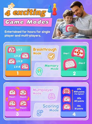 Fast Push Bubble Up Fidget Toy, Electronic Light Up Game Console, Cool Birthday Gifts for 6 7 8 9 10-12 Year Boys and Girls Stress Toy, Concentration Speed Puzzle Game for Family Party in Saudi Arabia
