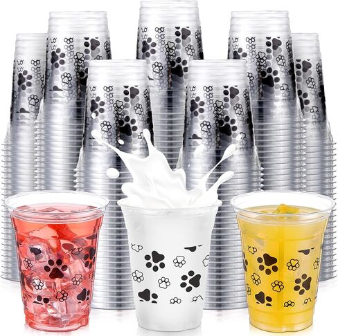 50 Pcs Dog Party Cups Bulk Puppy Paw Print Themed Cups 12 oz Disposable Clear Plastic Birthday Party Cups for Ice Coffee, Smoothie, Juice, Baby Shower Classroom Party Supplies in Kuwait