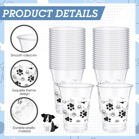 50 Pcs Dog Party Cups Bulk Puppy Paw Print Themed Cups 12 oz Disposable Clear Plastic Birthday Party Cups for Ice Coffee, Smoothie, Juice, Baby Shower Classroom Party Supplies in Kuwait
