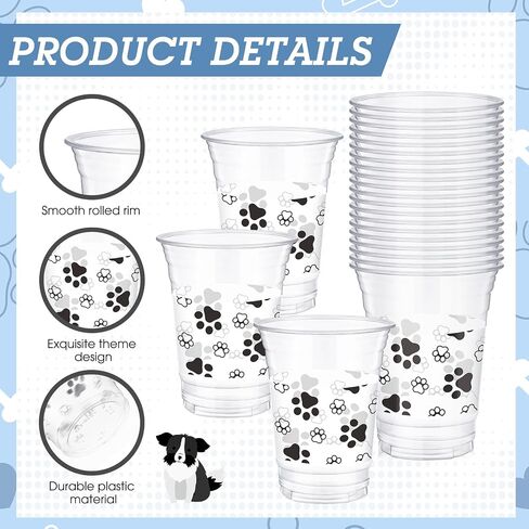 50 Pcs Dog Party Cups Bulk Puppy Paw Print Themed Cups 12 oz Disposable Clear Plastic Birthday Party Cups for Ice Coffee, Smoothie, Juice, Baby Shower Classroom Party Supplies in Kuwait
