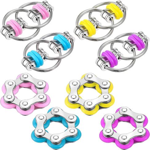Hicarer 8 Pieces Fidget Toys Set Includes 4 Flippy Roller Chain and 4 Six Roller Bike Chain Toys for Adults and Teenagers in Learning Help (Red, Sky Blue, Green, Black) in Saudi Arabia