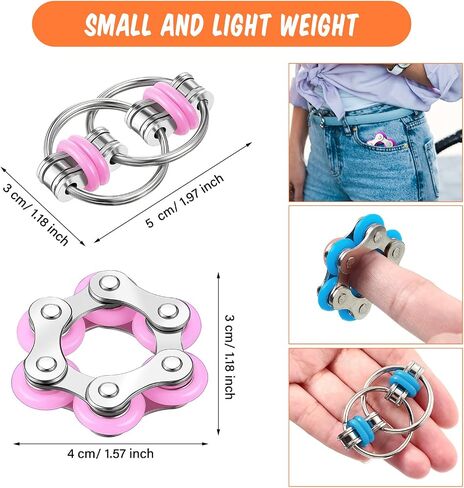 Hicarer 8 Pieces Fidget Toys Set Includes 4 Flippy Roller Chain and 4 Six Roller Bike Chain Toys for Adults and Teenagers in Learning Help (Red, Sky Blue, Green, Black) in Saudi Arabia
