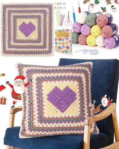 Katech Crochet Kit for Beginners, Beginner Crochet Kit for Adults Kids Learn to Crochet Granny Squares Pillowcase-Crochet Kits, Knitting Kit Easy Crochet Starter Kit w/Step-by-Step Instructions-Heart in Saudi Arabia
