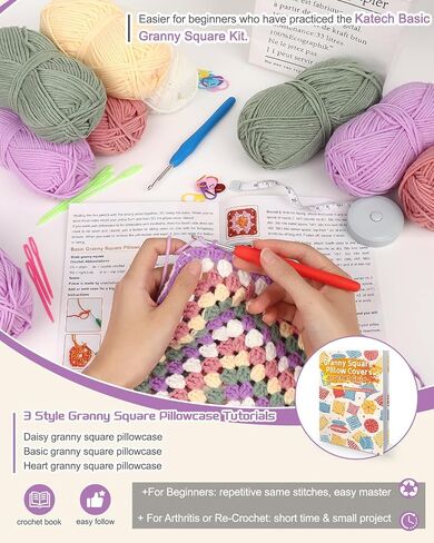 Katech Crochet Kit for Beginners, Beginner Crochet Kit for Adults Kids Learn to Crochet Granny Squares Pillowcase-Crochet Kits, Knitting Kit Easy Crochet Starter Kit w/Step-by-Step Instructions-Heart in Saudi Arabia