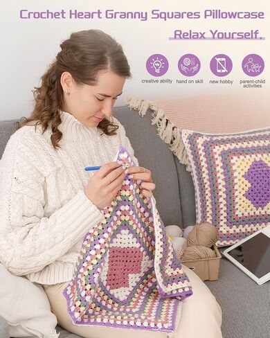 Katech Crochet Kit for Beginners, Beginner Crochet Kit for Adults Kids Learn to Crochet Granny Squares Pillowcase-Crochet Kits, Knitting Kit Easy Crochet Starter Kit w/Step-by-Step Instructions-Heart in Saudi Arabia