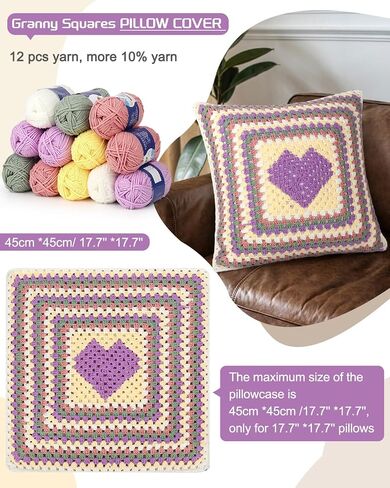 Katech Crochet Kit for Beginners, Beginner Crochet Kit for Adults Kids Learn to Crochet Granny Squares Pillowcase-Crochet Kits, Knitting Kit Easy Crochet Starter Kit w/Step-by-Step Instructions-Heart in Saudi Arabia