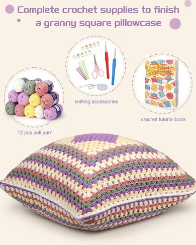 Katech Crochet Kit for Beginners, Beginner Crochet Kit for Adults Kids Learn to Crochet Granny Squares Pillowcase-Crochet Kits, Knitting Kit Easy Crochet Starter Kit w/Step-by-Step Instructions-Heart in Saudi Arabia