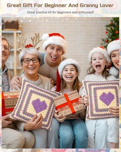 Katech Crochet Kit for Beginners, Beginner Crochet Kit for Adults Kids Learn to Crochet Granny Squares Pillowcase-Crochet Kits, Knitting Kit Easy Crochet Starter Kit w/Step-by-Step Instructions-Heart in Saudi Arabia