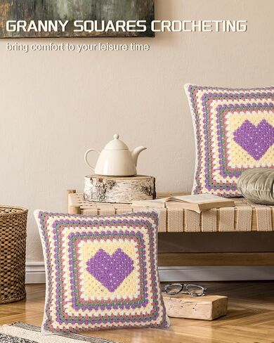 Katech Crochet Kit for Beginners, Beginner Crochet Kit for Adults Kids Learn to Crochet Granny Squares Pillowcase-Crochet Kits, Knitting Kit Easy Crochet Starter Kit w/Step-by-Step Instructions-Heart in Saudi Arabia