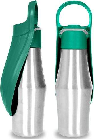 Dog Water Bottle, Portable Dog Water Bottle Dispenser - 27 OZ Stainless Steel Leak-Proof Water Bottle for Dogs On The Go, Perfect for Travel, Walking, Hiking and Outdoor Activities (Green) in Saudi Arabia