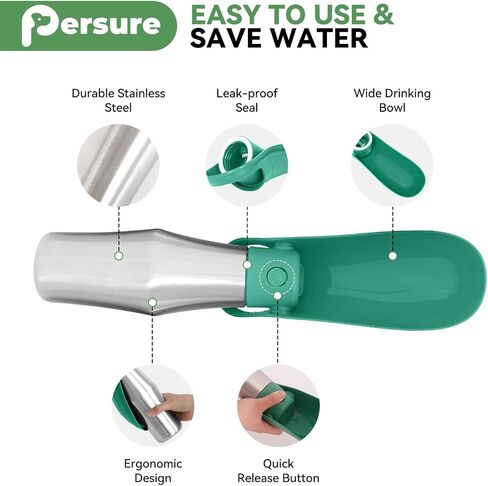 Dog Water Bottle, Portable Dog Water Bottle Dispenser - 27 OZ Stainless Steel Leak-Proof Water Bottle for Dogs On The Go, Perfect for Travel, Walking, Hiking and Outdoor Activities (Green) in Saudi Arabia