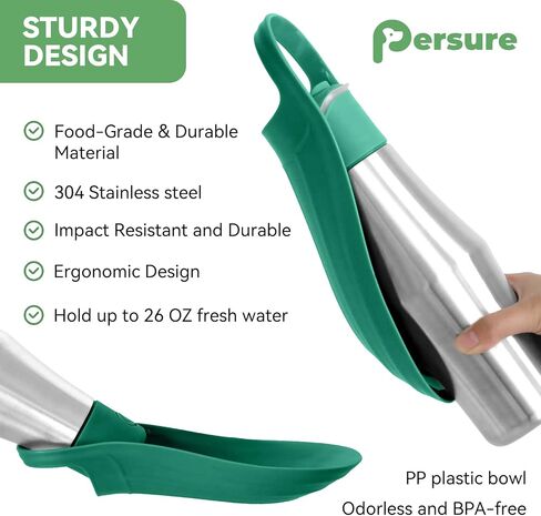 Dog Water Bottle, Portable Dog Water Bottle Dispenser - 27 OZ Stainless Steel Leak-Proof Water Bottle for Dogs On The Go, Perfect for Travel, Walking, Hiking and Outdoor Activities (Green) in Saudi Arabia