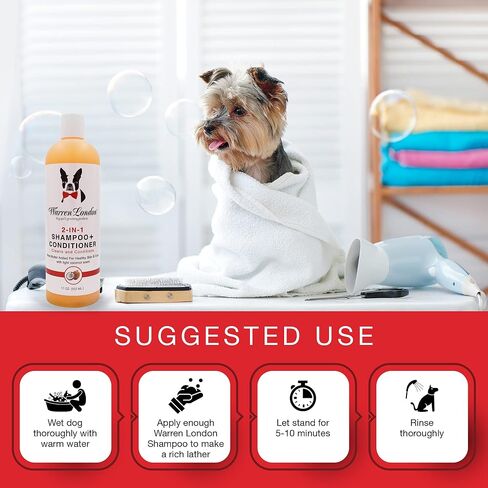Warren London 2 in1 Pet Shampoo and Conditioner for Dogs, Puppys, & Cats | Best Dog Shampoo and Conditioner for Dry Itchy Skin | Dandruff Shampoo for Cats & Dogs | Made in USA | 17oz in Kuwait