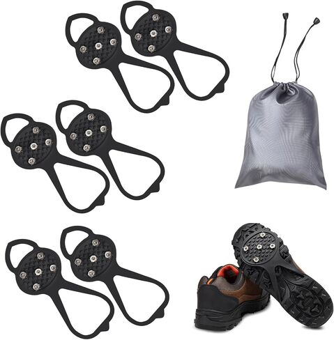 Non Slip Gripper Spike, Ice Grippers Traction Cleats Snow Shoe Spikes Grips Crampons with 10 Steel Studs Cleats 1/2/3 Pairs in Kuwait