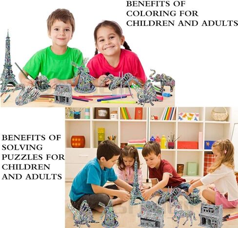 KAZOKU Crafts for Girls Ages 8-12 3D Coloring Puzzles Toys 4 Animals Puzzles with 12 Pen Markers Creative Arts and Crafts Kits for Kids Ages 8 9 10 11 12 Birthday Children's Day for Grils Boys in Saudi Arabia