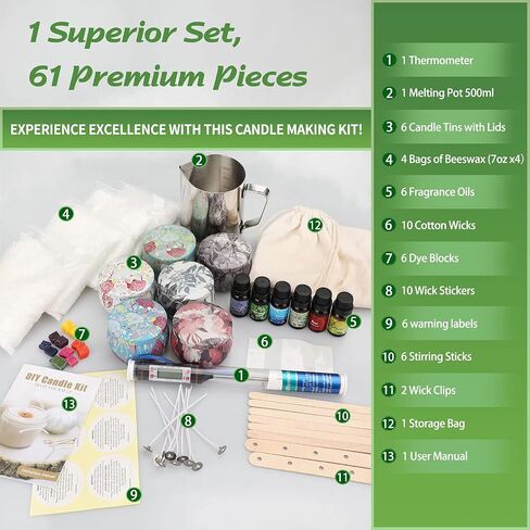 مجموعة صنع الشموع، شموع معطرة بشمع العسل توفر الفنون والحرف اليدوية للبالغين والمراهقين، مجموعة هدايا للنساء بما في ذلك العطر، شمع الصويا، فتائل القطن، وعاء معدني، أصباغ الشموع، مرطبانات الشموع والمزيد in Saudi Arabia