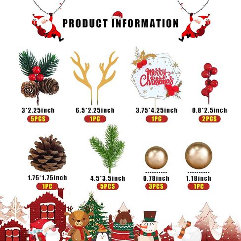 Christmas Cake Topper Deer Elk Cake Decorations with Pine Tree Pine Cones Golden Ball for Xmas Winter Holiday Cake Decor Christmas Theme Party Supplies (Style 1) in Kuwait