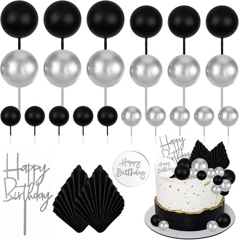MEMOVAN 26pcs Man Cake Topper Black Boho Cake Topper Black Gold Balls Palm Leaves Black Gold Cake Decorations for Man Boy Bohemian Black Theme Wedding Baby Shower Birthday Party in Saudi Arabia