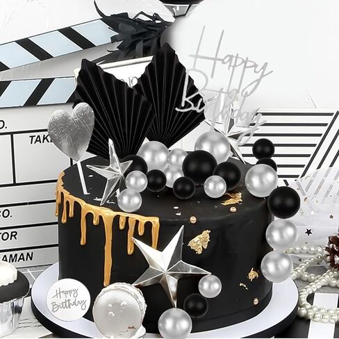 MEMOVAN 26pcs Man Cake Topper Black Boho Cake Topper Black Gold Balls Palm Leaves Black Gold Cake Decorations for Man Boy Bohemian Black Theme Wedding Baby Shower Birthday Party in Saudi Arabia