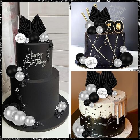 MEMOVAN 26pcs Man Cake Topper Black Boho Cake Topper Black Gold Balls Palm Leaves Black Gold Cake Decorations for Man Boy Bohemian Black Theme Wedding Baby Shower Birthday Party in Saudi Arabia