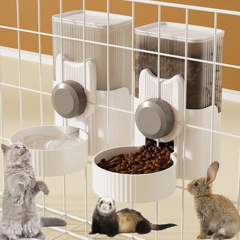 Rabbit Feeder for Cage,Hanging Automatic Cat Feeder and Water Dispenser,Ferret Cage Accessories,Food Water Bowl for Cats Rabbit Guinea Pig Cages(Cage Grid Spacing Over 1.2'') in Saudi Arabia