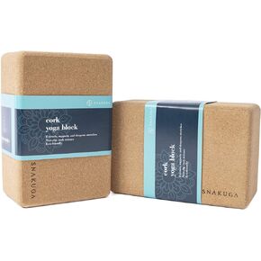 SNAKUGA Cork Yoga Block 2 Pack for Pilates, 4'' or 3'' Non-Slip & High Density Blocks for Meditation, Fitness and Stretching, Supportive and Flexibility Brick for Improve Poses Balance