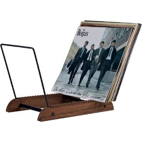 Extra-Large Vinyl Record Storage Holder Modern Album Display Solid Wood Stand with Black Metal Rack Home Decor Organizer for Vinyl Record, Holds up to 75 Albums, 14.2''L x 8.1''W x 10.7''H