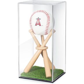 Baseball Display Case and Wood Baseball Stand Acrylic Baseball Holder Acrylic Box with Grass Pad for Ball Display Mini Wooden Bat Baseball Holders for Memorabilia Autograph Ball1