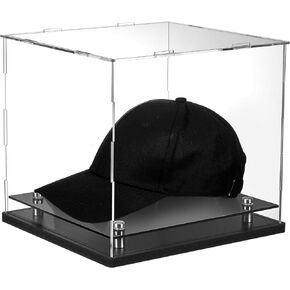 Barydat Clear Hat Display Case Helmet Crystal Acrylic Baseball Hat Display Box with Stainless Steel Risers Baseball Holder Stand Memorabilia Helmet Display(8.6 x 7.8 x 7.8, Fresh Style)