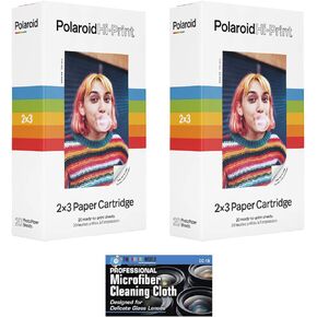 Polaroid Hi-Print 2 x 3" Paper Cartridges - 2 Pack, 40 Sheets - with MicroFiber Cleaning Cloth