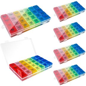 Quaocens 6 Pack Pill Organizer Monthly Weekly Pill Organizer 4 Times a Day XL Large Pill Organizer 7 Day Pill Organizer 4 Times a Day Travel Daily Pill Box