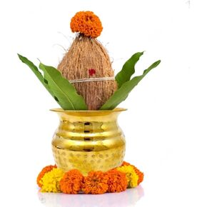 Kalash for Puja Kalasam for Pooja - كلاش نحاسي لوتا لأغراض الزفاف لوعاء Puja - منقوش يدويًا Pooja Lota - [ 3.5 بوصة، صغير ] عناصر Puja، Vessel Hashcart®