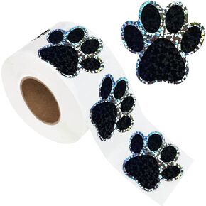 Anwyll Paw Stickers,Clear Paw Prints Stickers,500Pcs 1.5Inch Puppy Dog Bear Paw Prints Stickers,Self-Adhesive Transparent Black Paw Patrol Stickers Roll for Birthday Envelope Seal Card Gift Packaging