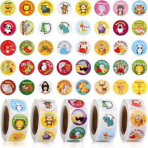 2500 Pieces Reward Stickers for Teachers Motivational School Stickers for Children School Stickers on Sheets School Reward Stickers Animal Cartoon Motivational Stickers 1 Inch 5 Rolls 40 Styles Label
