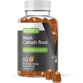 Black Cohosh for Menopause Gummies for Women - Hot Flashes and Night Sweats Relief Supplements - Black Cohosh Root - Vegan, Gelatin Free, Gluten Free, GMO Free - Tasty Chewable Peach Flavored Gummy