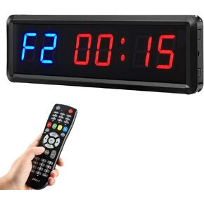 Gym Timer Clock Digital Interval Tabata Workouts Fitness Wall Small with Remote Home Garage Office Jujitsu School Referee Studio Church Service (Two Green+Four Red 1.5")