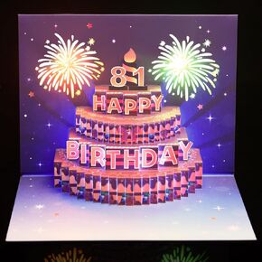 Firework Birthday Cards, Light and Music Happy Birthday Card with Blowable Birthday Cake, 3D Pop Up Birthday Gift Greeting Card for Women Men Kids Husband Wife Mom Dad Daughter