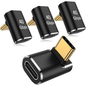 AuviPal 90 Degree USB C Adapter (4 Pack), 40Gbps USB C Male to Female Right Angle Connector for Steam Deck, ROG Ally, MacBook, Notebook, Smart Tablet & Phone and More - Black