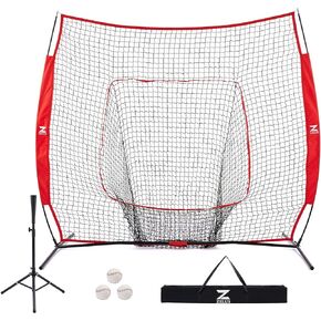 ZELUS Baseball Net Kit with Baseball Tee and Sock Net, 7x7ft Softball Baseball Training Equipment for Hitting and Batting Practice, Portable Indoor Outdoor Pitching Net