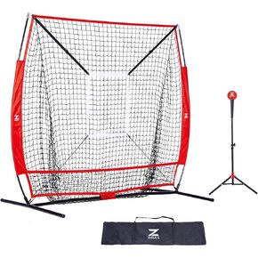 ZELUS Baseball net and tee, 5x5ft/ 7x7ft Baseball Net for Hitting and Pitching, Portable Indoor Outdoor Batting Practice Net with Carry Bag Ball Caddy & Baseballs