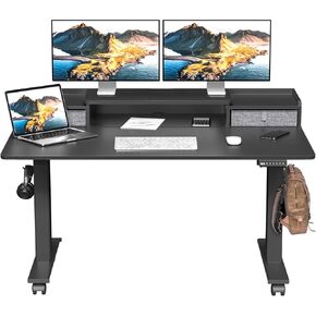 55×30 Inch Electric Standing Desk with 2 Drawers, Adjustable Height Widened Stand Up Desk with Storage Shelf, Sit to Stand Ergonomic Workstation for Home Office