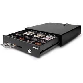 Safescan SD-3540 Black Cash Drawer with 4 Bill/8 Coin Layout, Adjustable Inner Tray, 12V Power, Lasts At Least 1 Million Cycles, 3-Position Lock (locked, stand-by and open), 3-Year Warranty