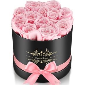 Jibeufi Forever Flowers Preserved Rose in a Box 100% Real Roses Last Up to 3 Years 12-Piece Immortal Roses for Delivery Prime Birthday Valentines Day Mothers Day Gifts for Her (Red)