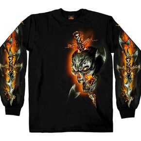 Hot Leathers Black Electric Skull Long Sleeve T-Shirt