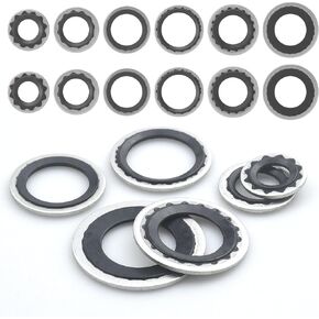 30PCS Air Conditioning Compressor Port Seal Washer Kit, 6 Sizes A/C Gasket Assortment, Original Equipment AC Compressor Seals, Automotive Self-Centered Bonded Seal Gasket Assortment
